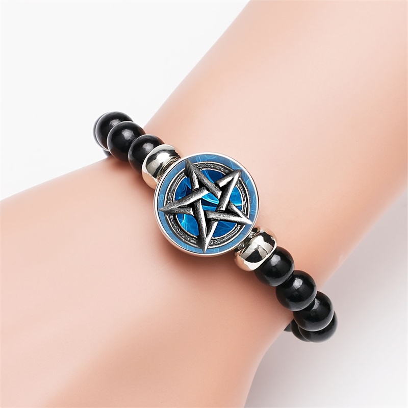Men's Classic Black Plastic Bead & Chain Bracelet